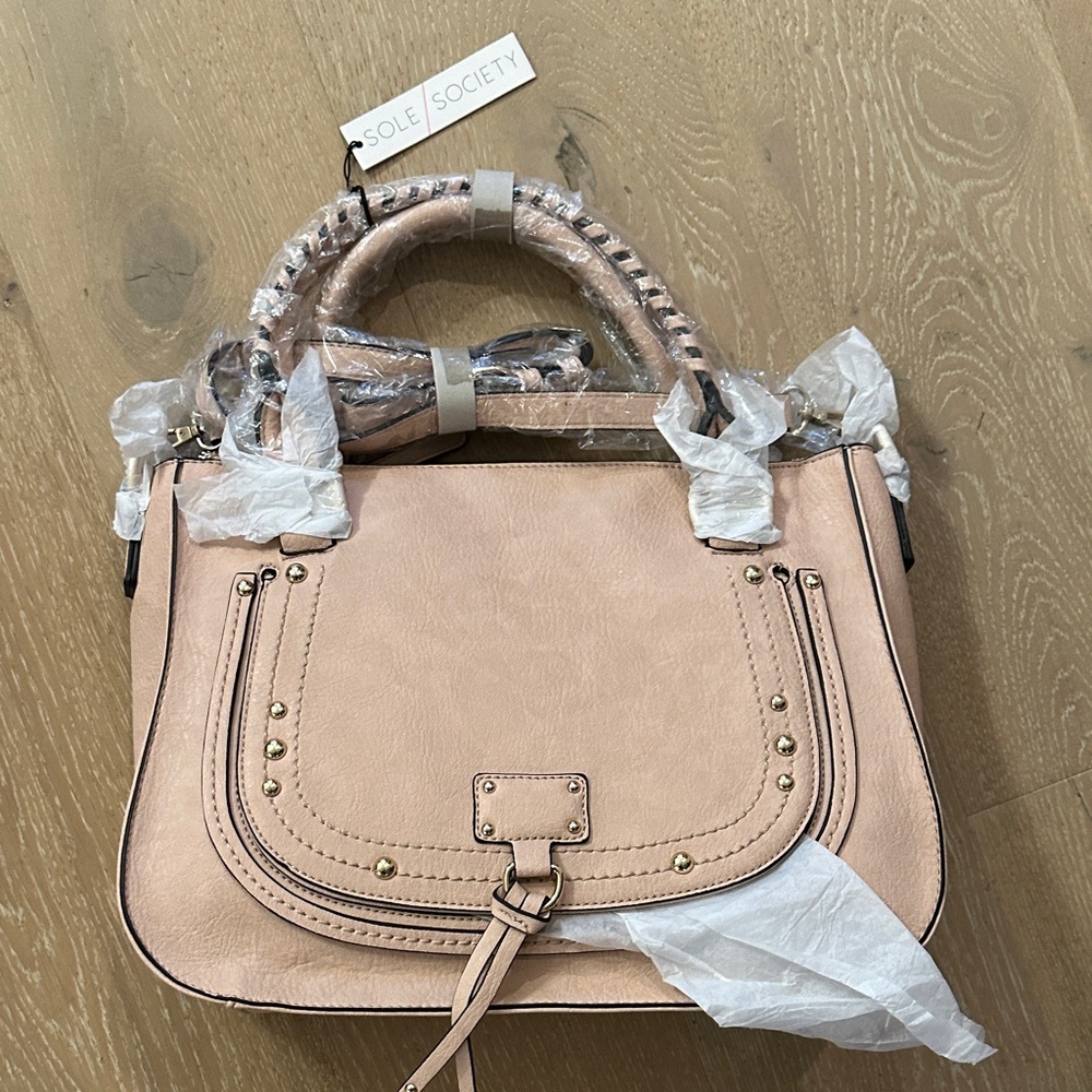 Sole Society large Blush Satchel with Gold Stud Accents